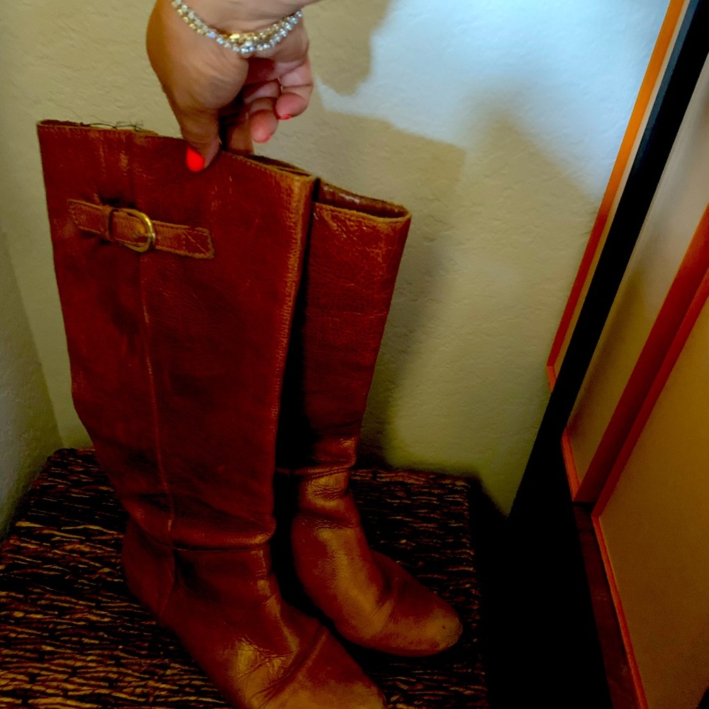 Cognac knee high boots